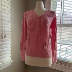 Talbots Pink V-Neck Cable Sweater